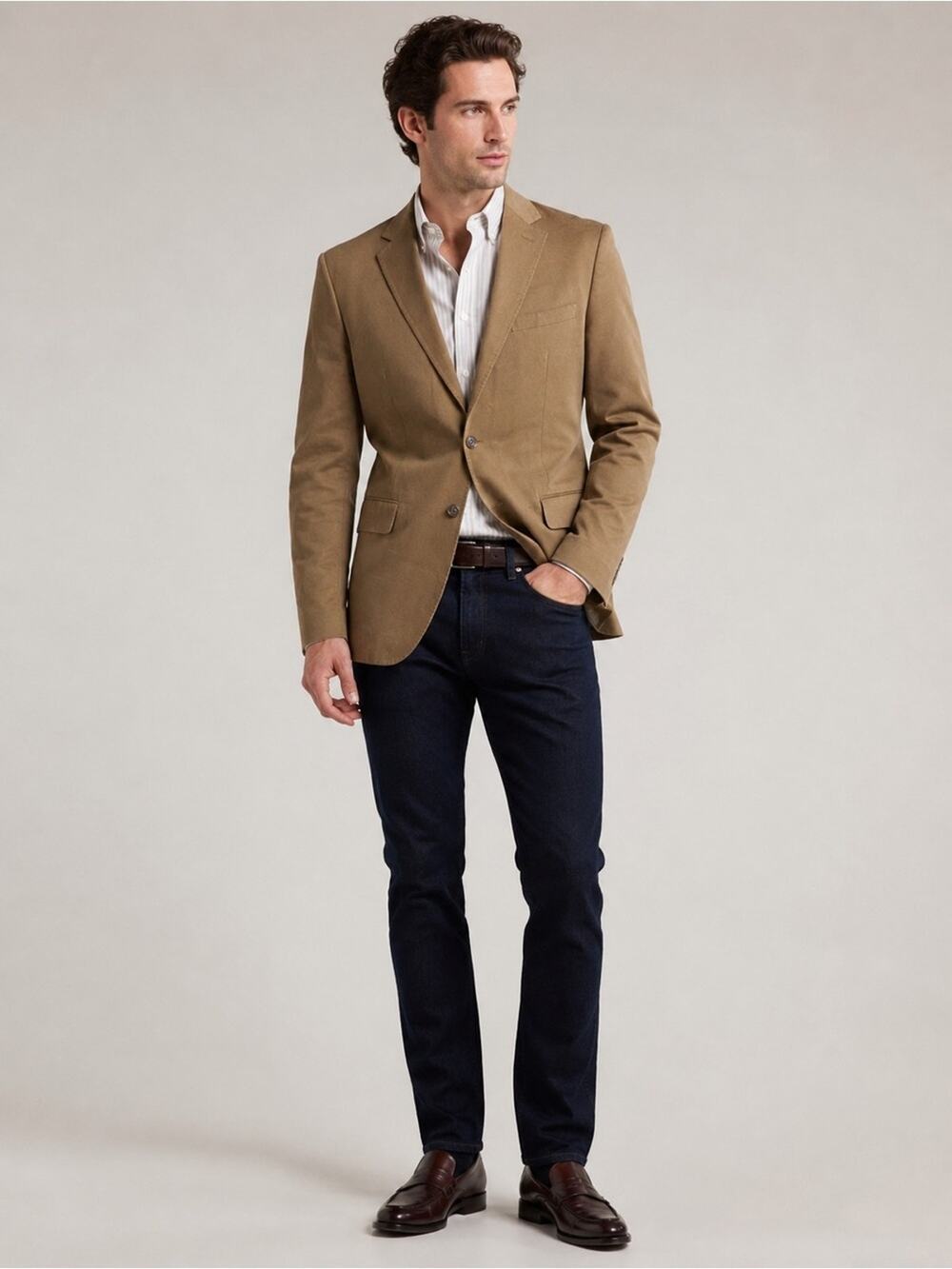 Y2K Banana Republic Modern Fit Camel Cotton Twill Blazer Sport Coat 42R 2008